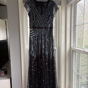 Adrianna Papell Black Evening Gown with Silver Sequin Beading